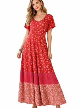 Olivia Bohemian Cottage Core Western Floral Feminine Maxi Dress SZ: Large